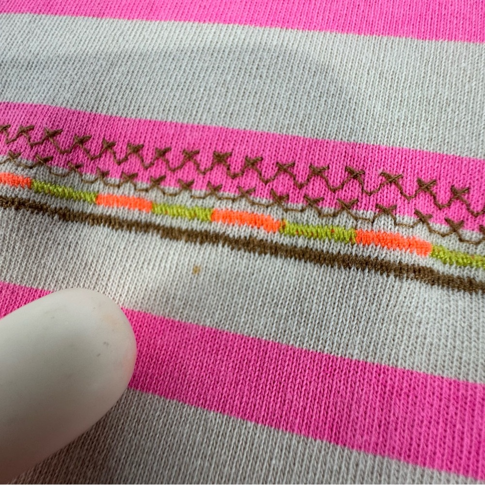 J. Crew XS neon pink stripe bohemian embroidered accent 3/4 sleeve top - Picture 11 of 13